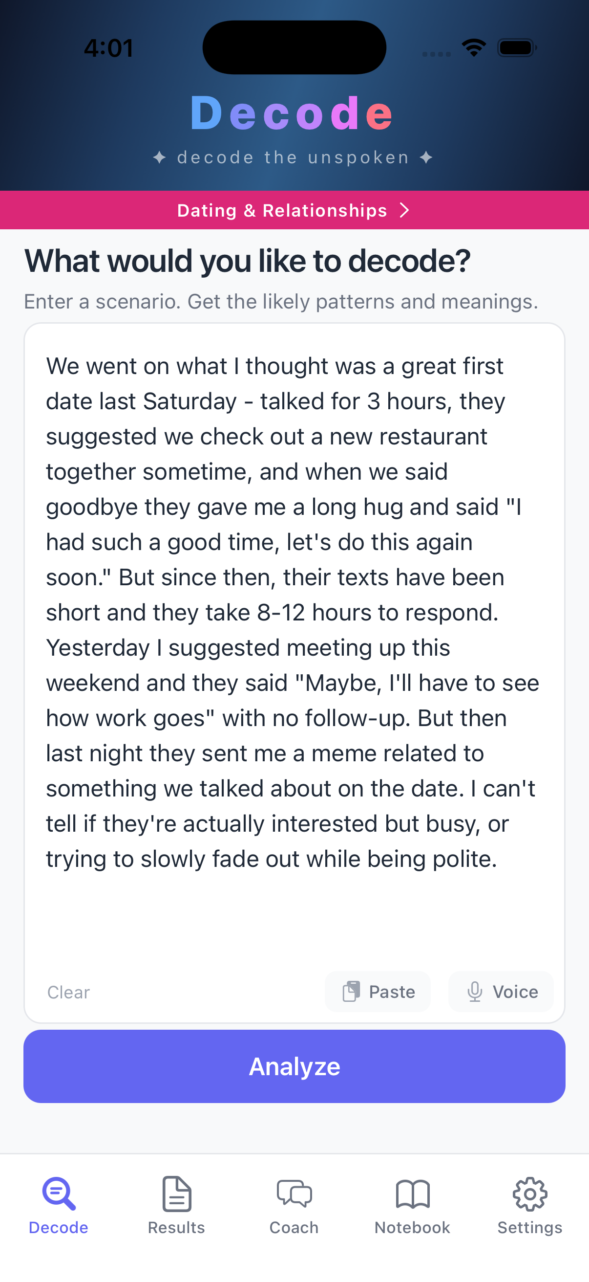 Dating mode screenshot 1