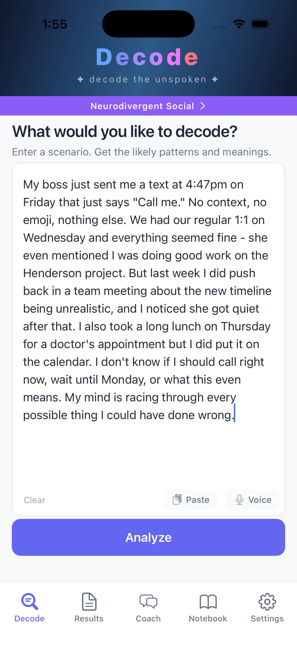 Neurodivergent mode screenshot 1